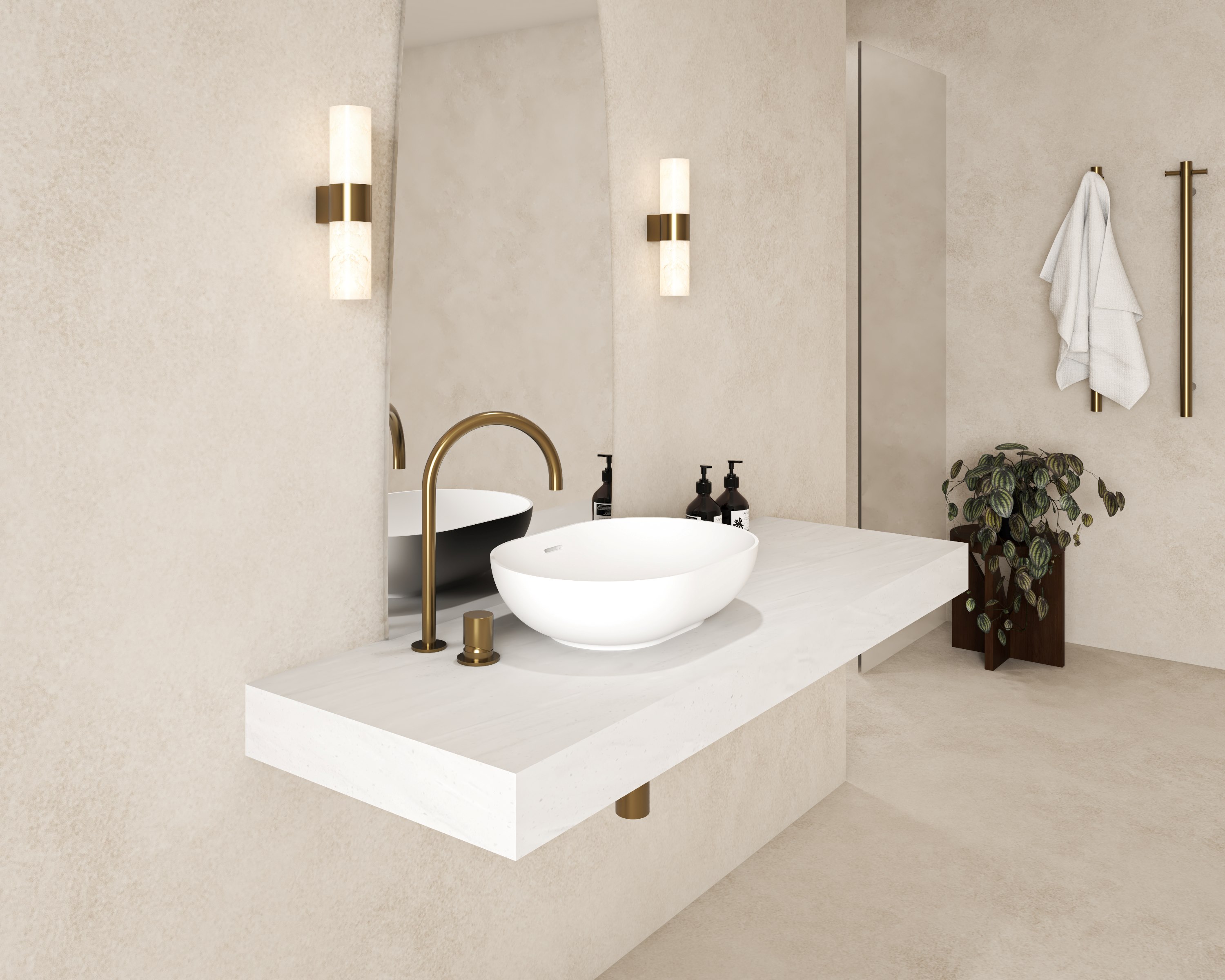 sink, sink faucet, lamp, plant