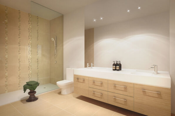 Neo Double Basin with Custom Cabinetry Prima Pearl Tower