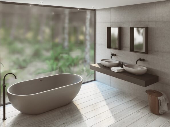 villa cove grey 600 offset basin and bath